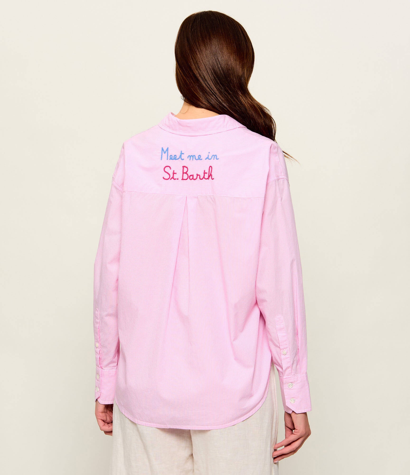 Relaxed Fit Long Sleeve Shirt with Vertical Stripe Pattern
