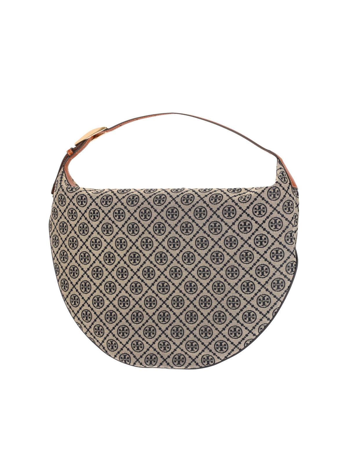 "T Monogram Balloon" Bag, Beige Cotton Blend