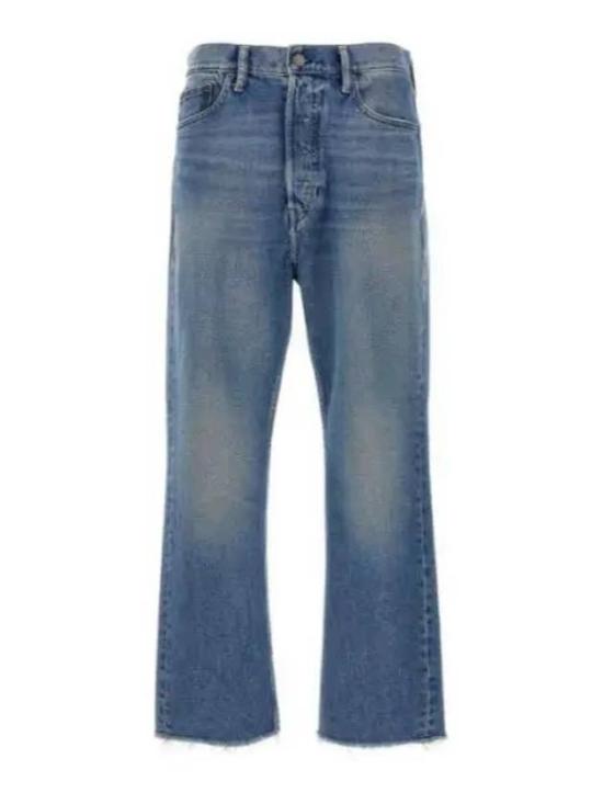 Classic Blue Wash Denim Pants with Raw Hem Finish