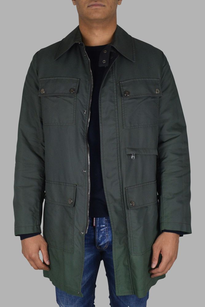 Khaki Nylon Coat With Structured Design