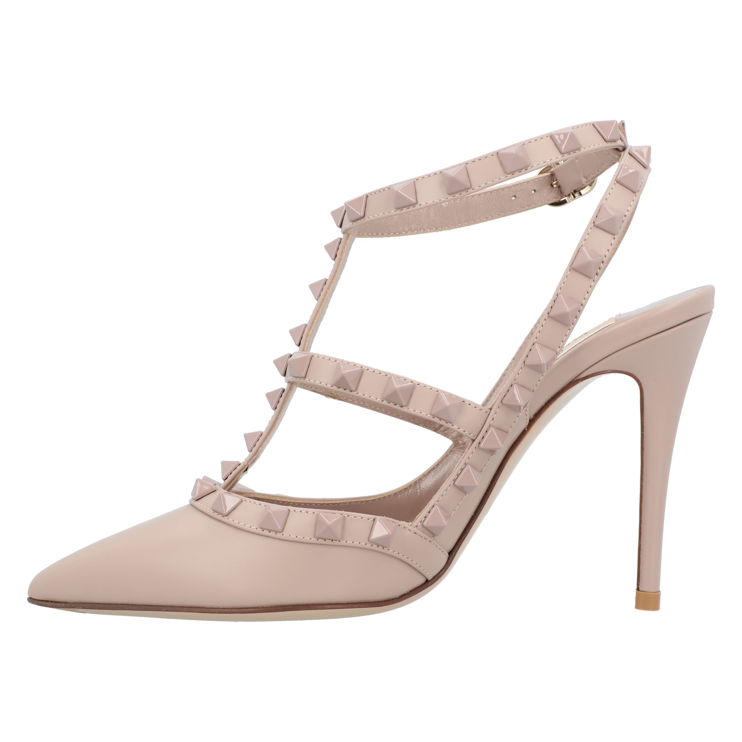 Pointed Toe Rockstud Pumps With Adjustable Ankle Strap