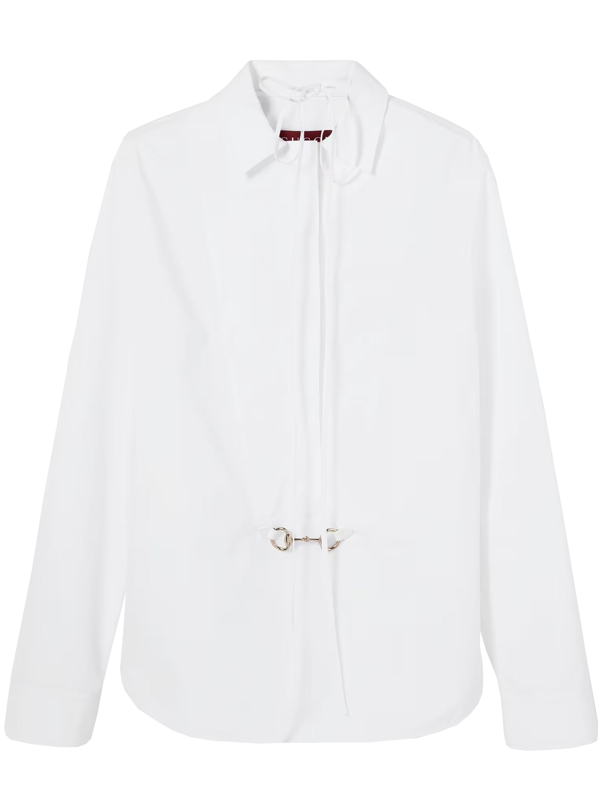 White Cotton Poplin Tie Ribbon Shirt