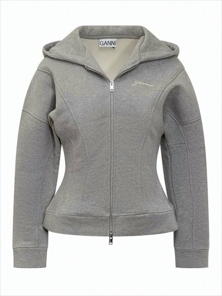 Fitted Grey Jacket with Hood and Structured Seams