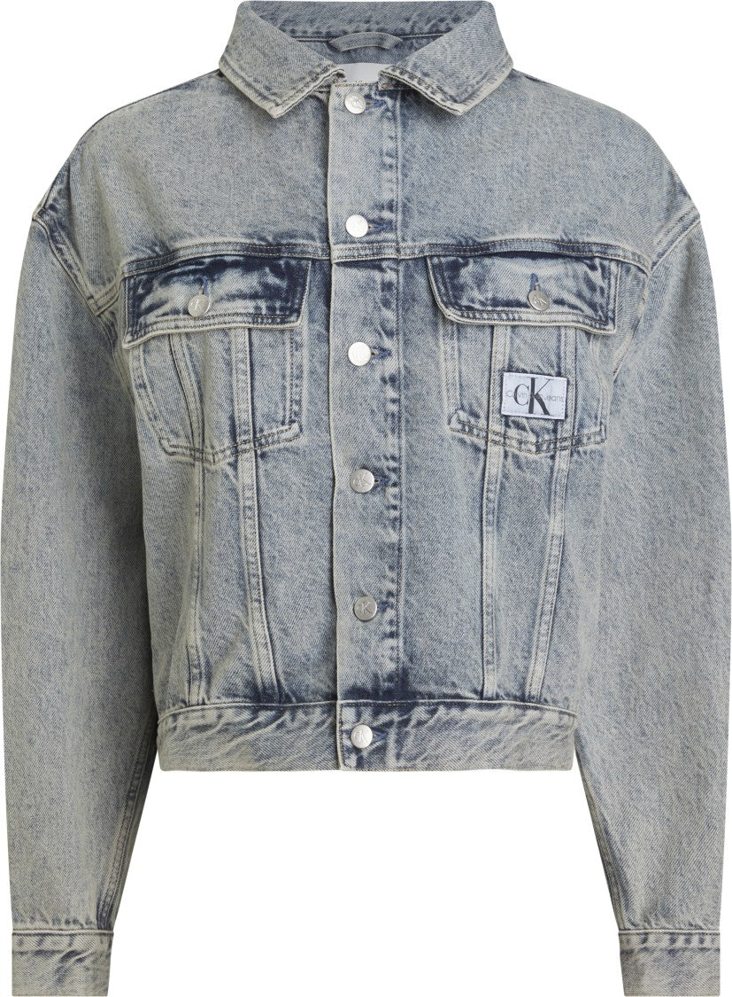 Boxy Cropped Jacket With Logoed Button Details
