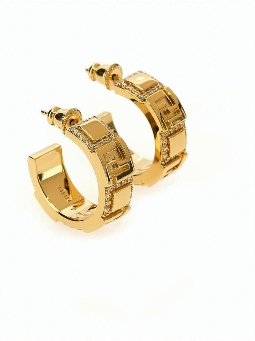 Geometric Gold Brass Earrings With Crystal Accents