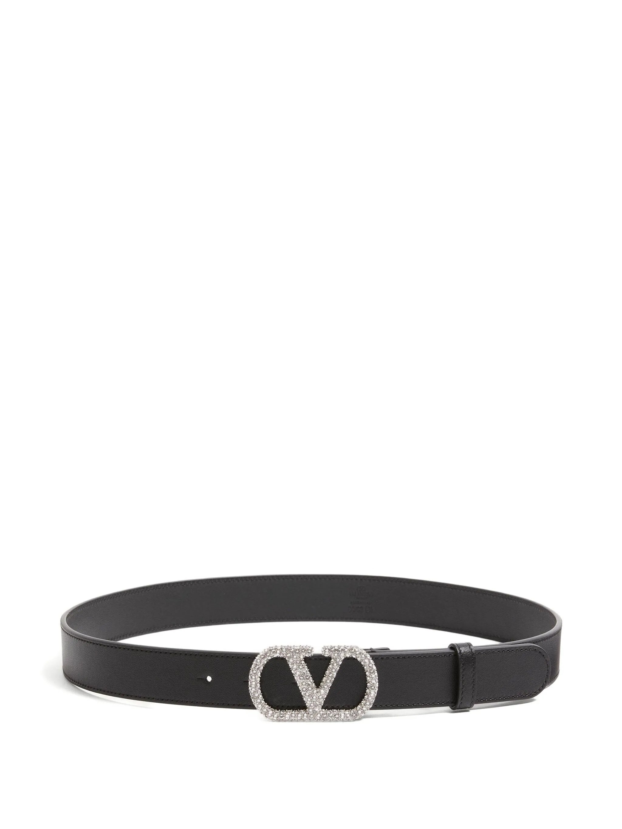 Black Vlogo Signature Crystal Buckle Belt
