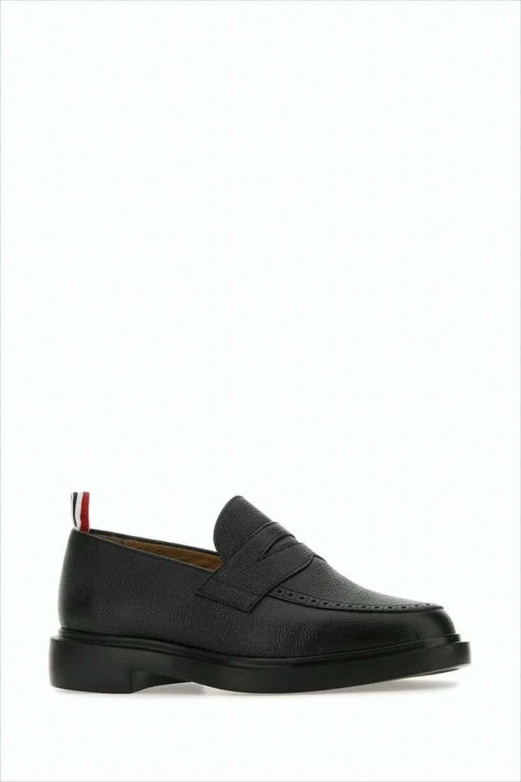 Black Calf Leather Loafers with Tricolor Pull Tab