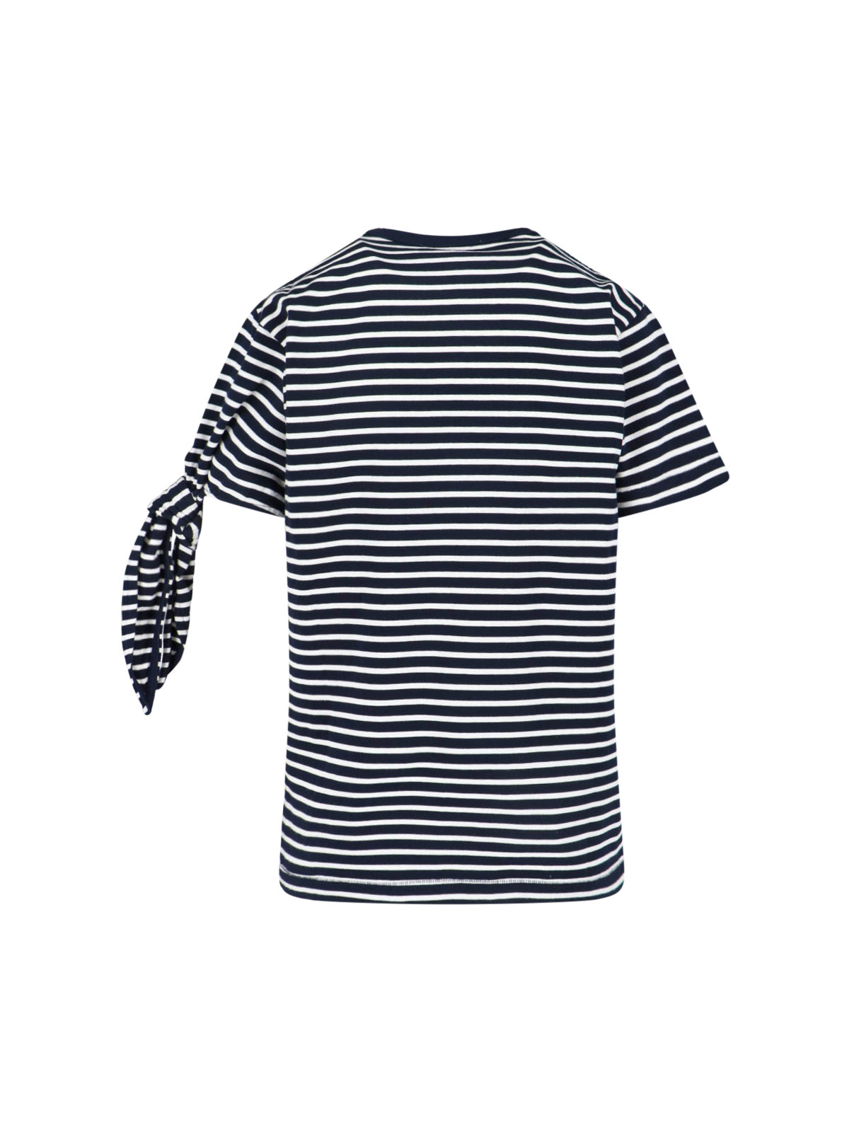 Blue Striped Knotted Sleeve Cotton T-Shirt