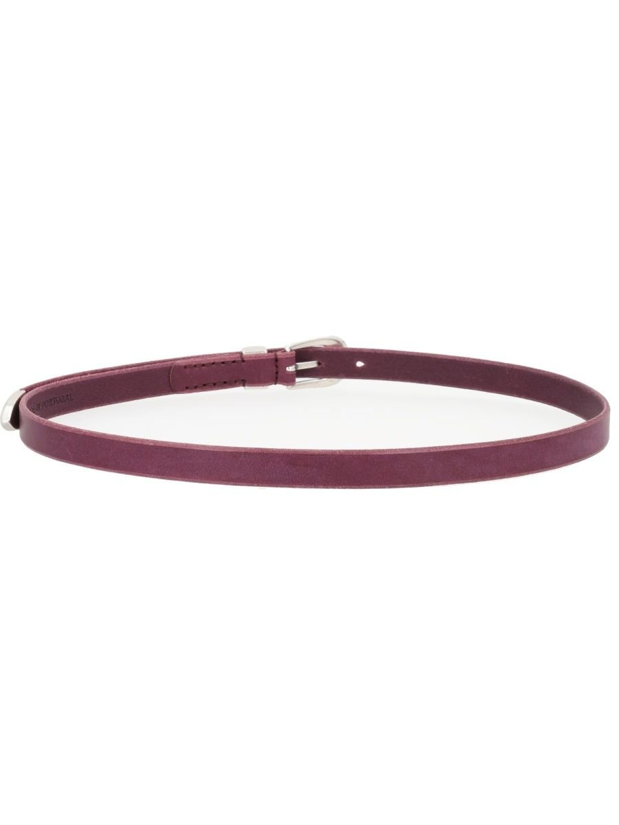 Slim Cowhide Leather Belt with Silver-Toned Buckle