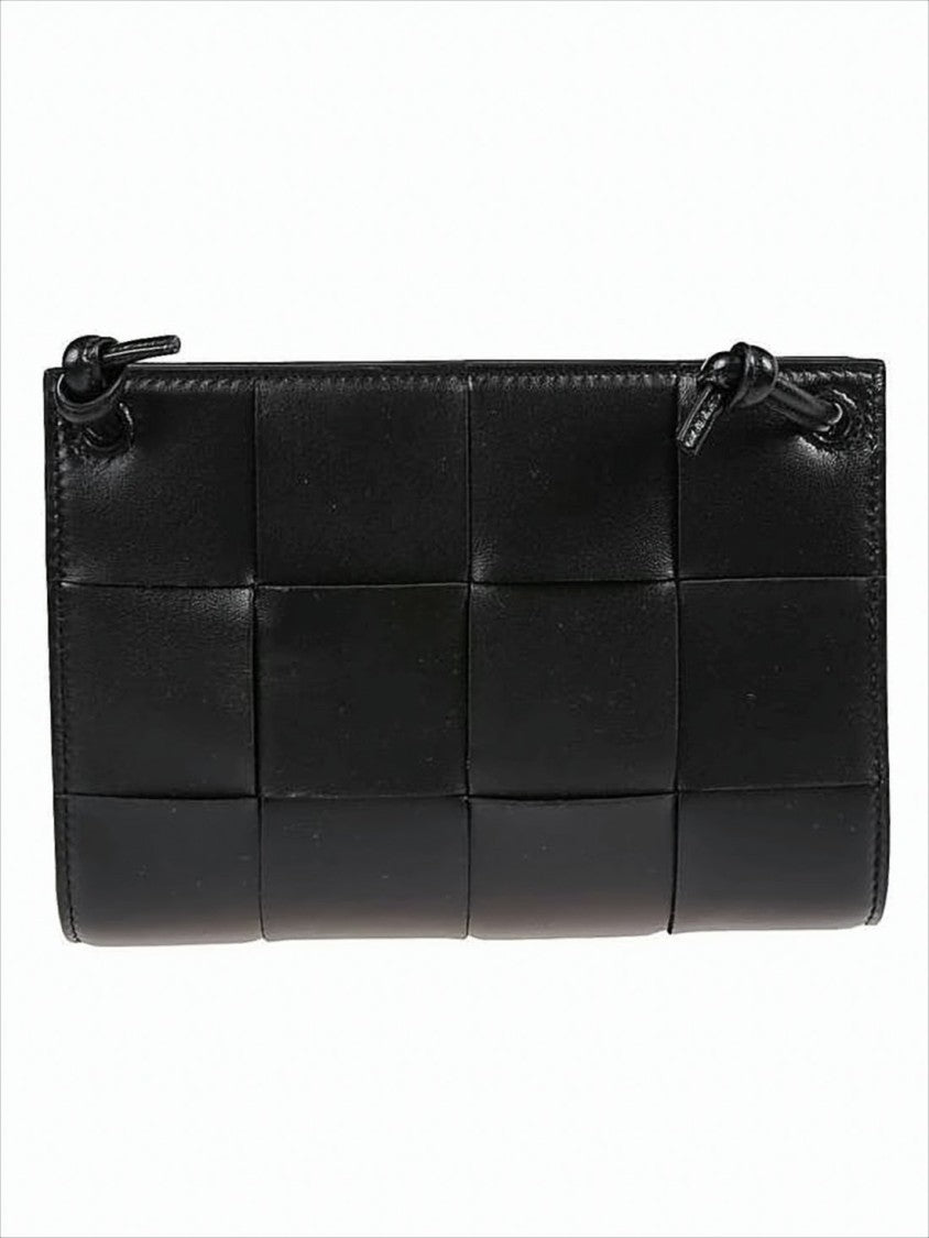 Padded Woven Leather Black Crossbody Bag