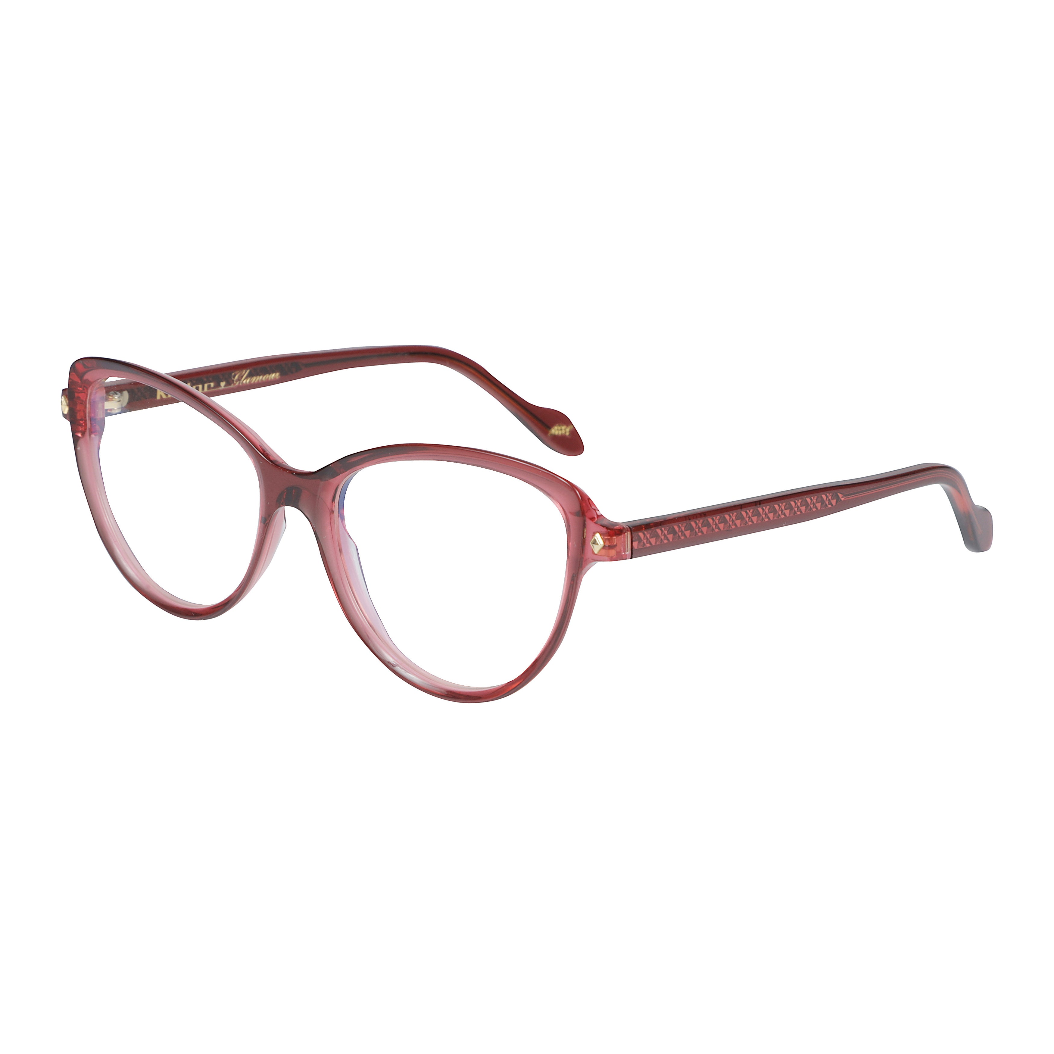 Melany Glamour-V Translucent Reddish Cat-Eye Sunglasses with Gold Accents
