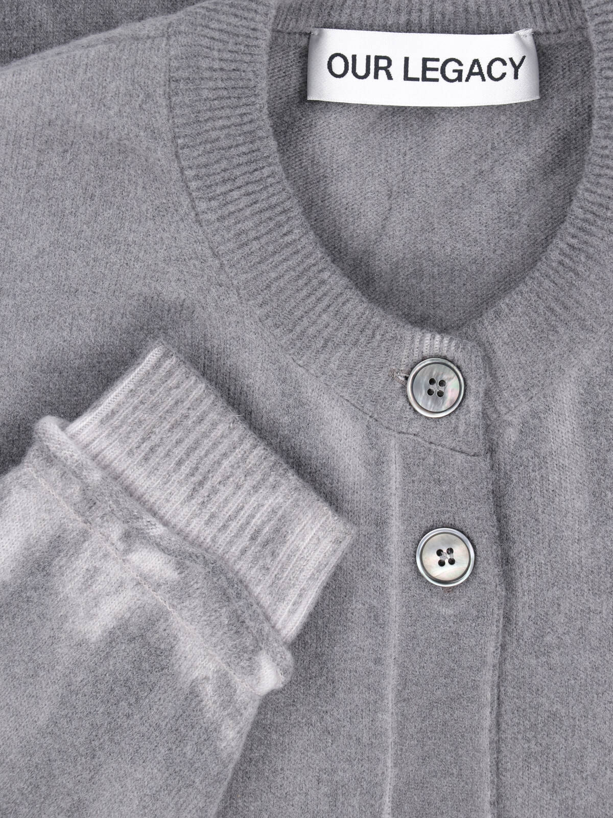 Grey Plush Button-Up Ribbed Sweater