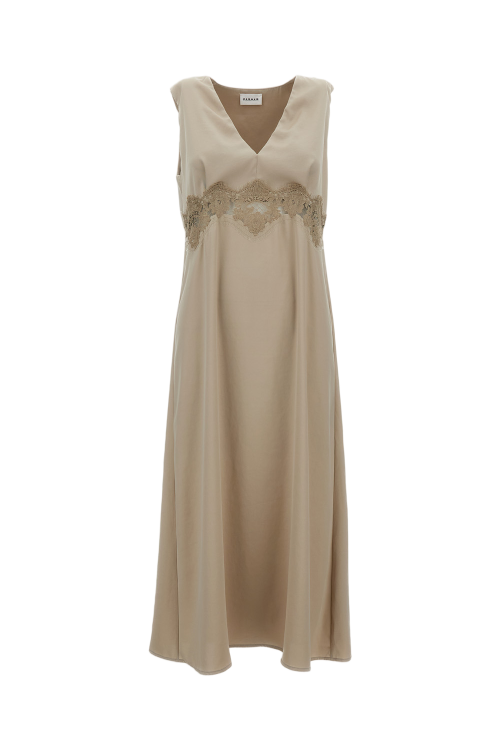 Sleeveless Midi Dress With V-Neckline And Lace Insert