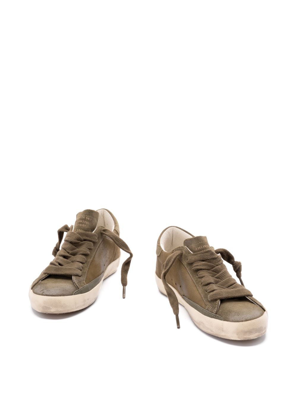 Low-Top Sneakers With Distressed Olive Green Silk