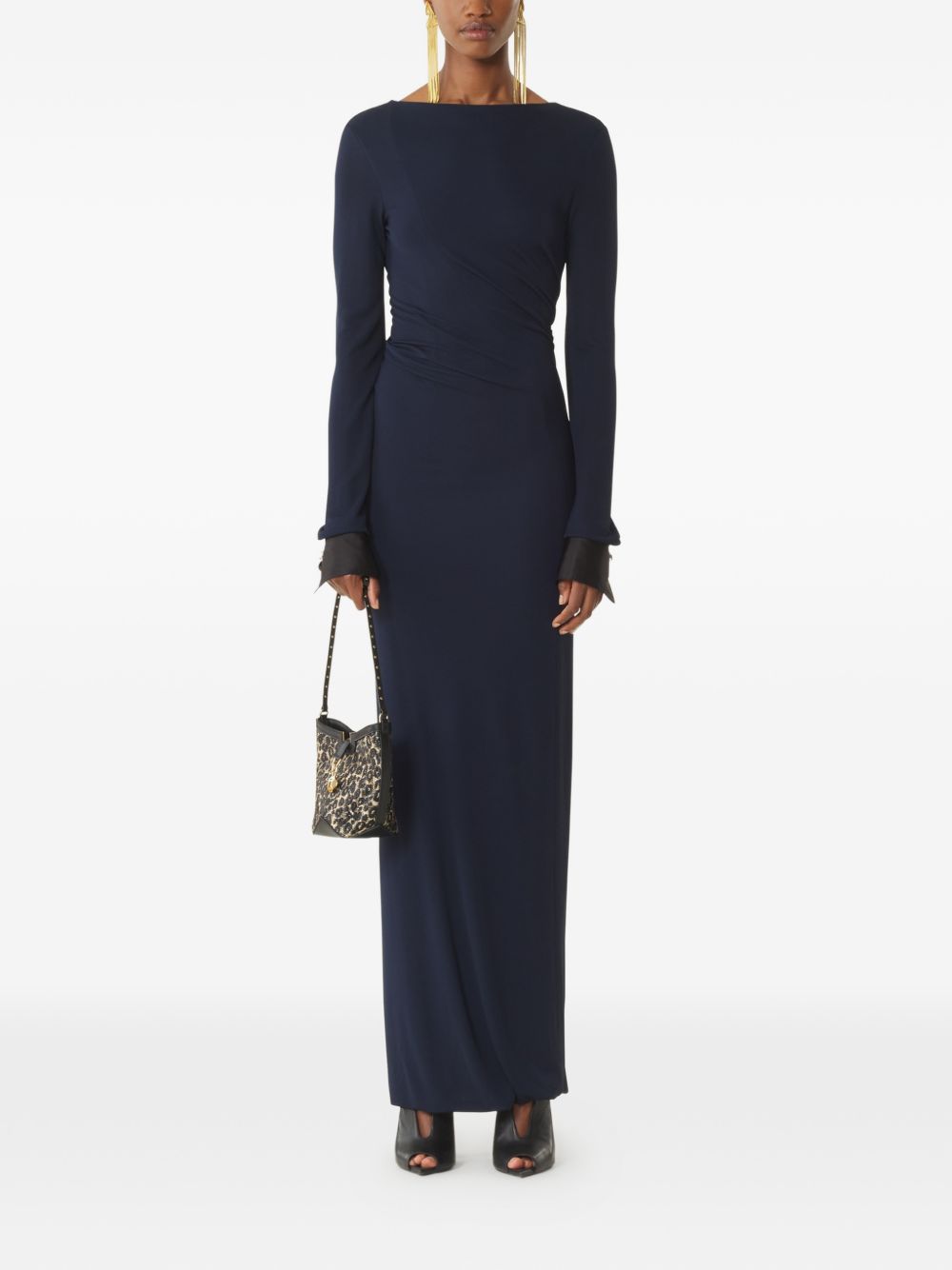 Dark Blue Long Sleeve Maxi Dress