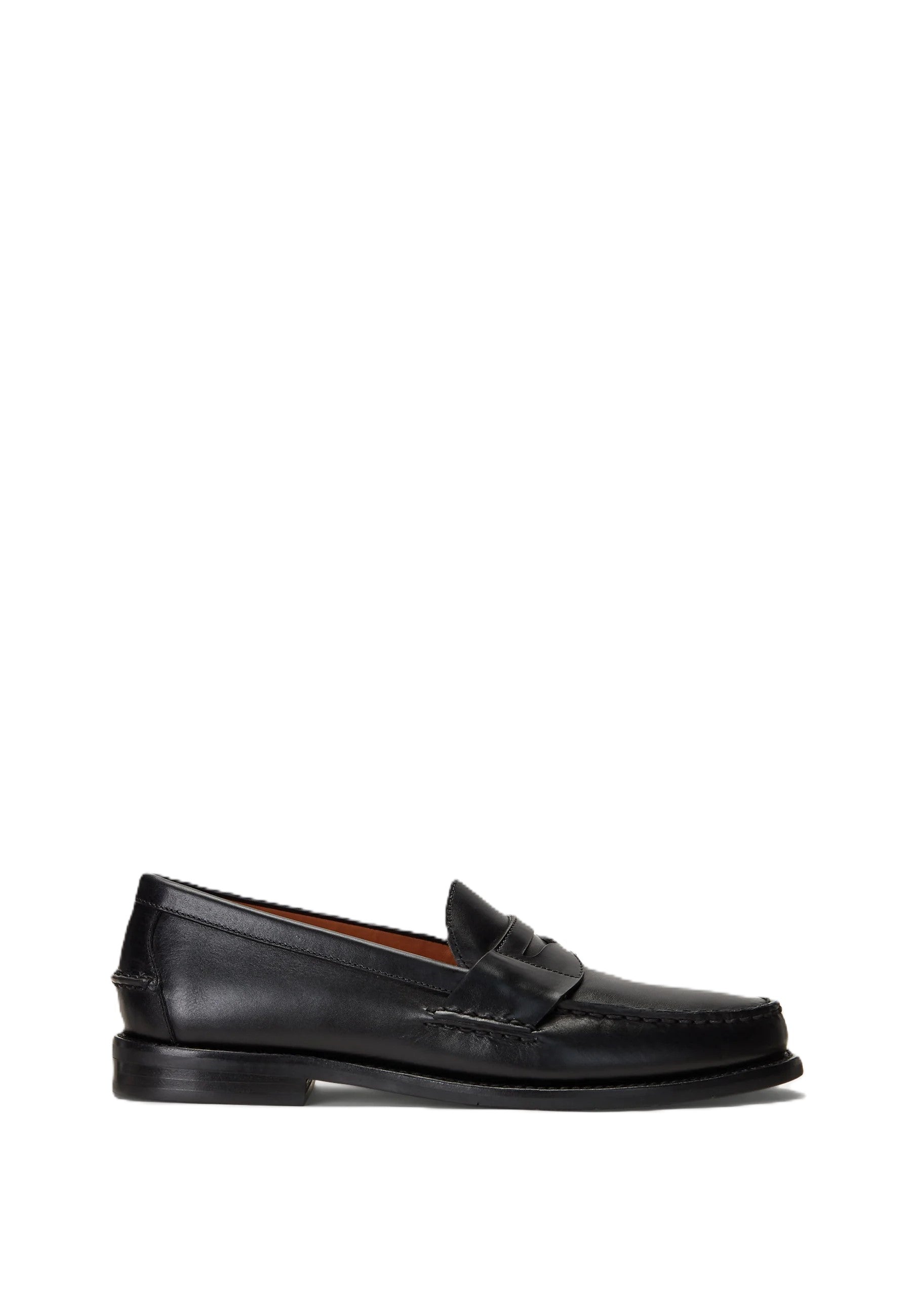 Black Leather Penny Loafers with Polished Finish