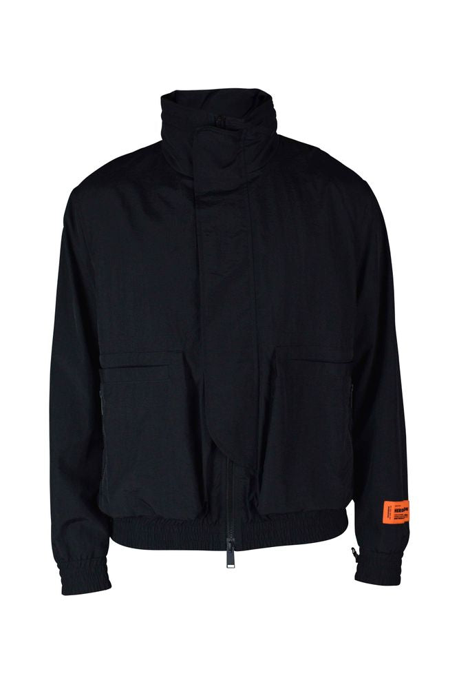 High-Collared Black Jacket With Integrated Hood