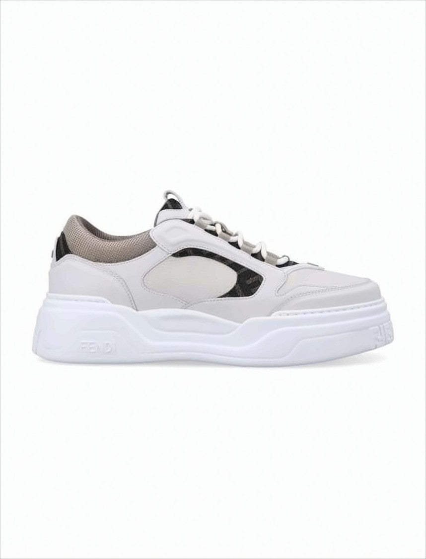 Panelled White Sneakers with Sole