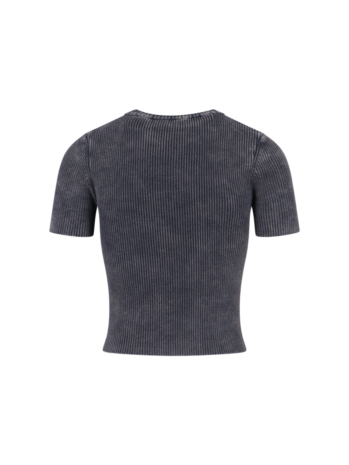 Ribbed Short-Sleeve Crop Top With Metallic Logo Detail