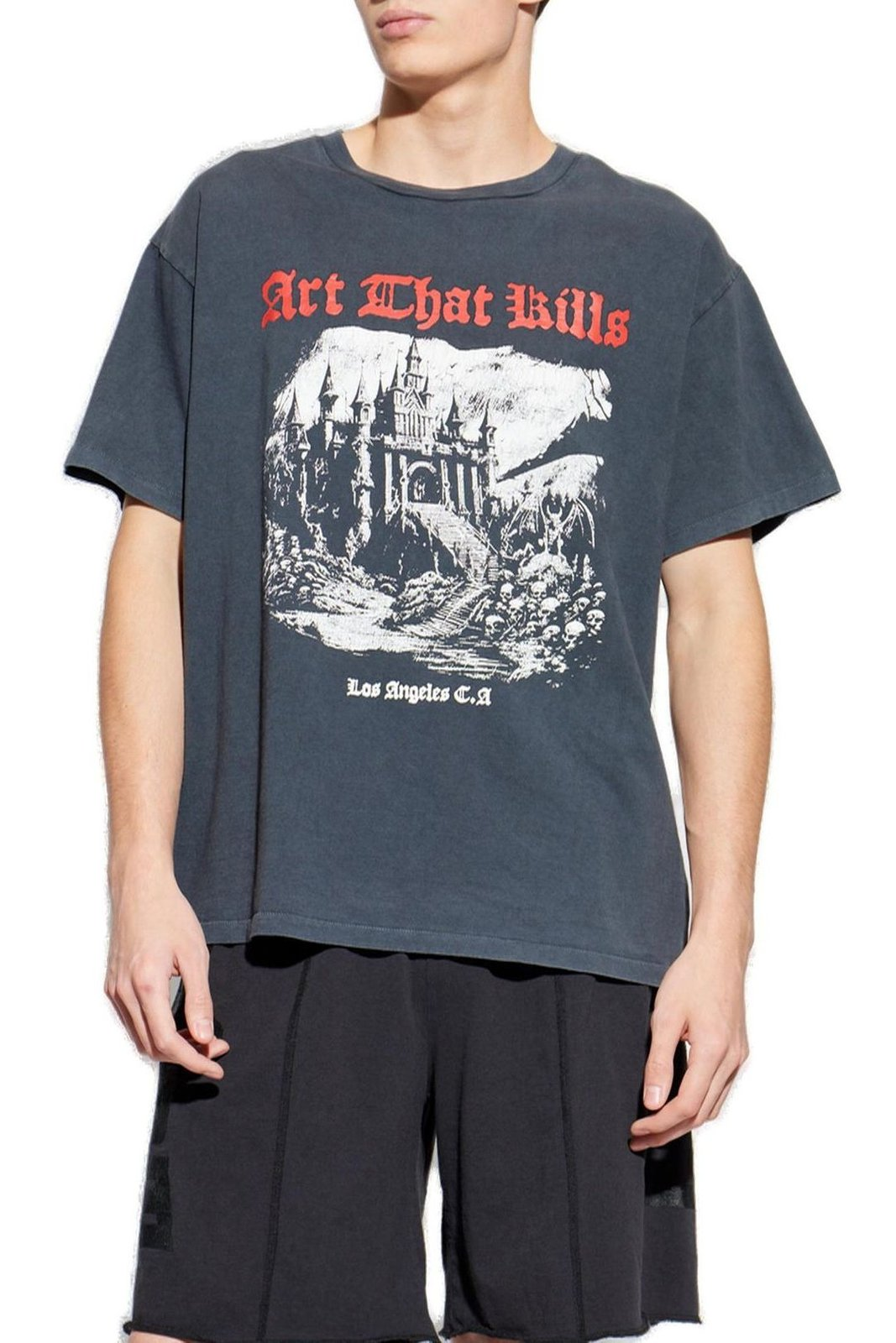 Faded Black Graphic Print T-Shirt