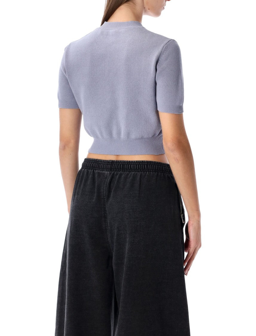Cropped Ribbed Chenille Sweater With Logo