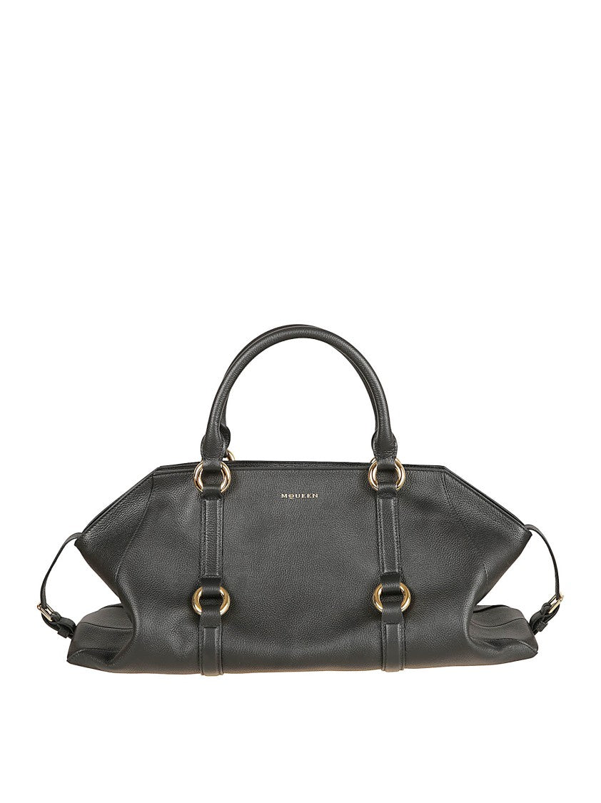 Elongated Black Calfskin Farringdon Bag With Gold Accents
