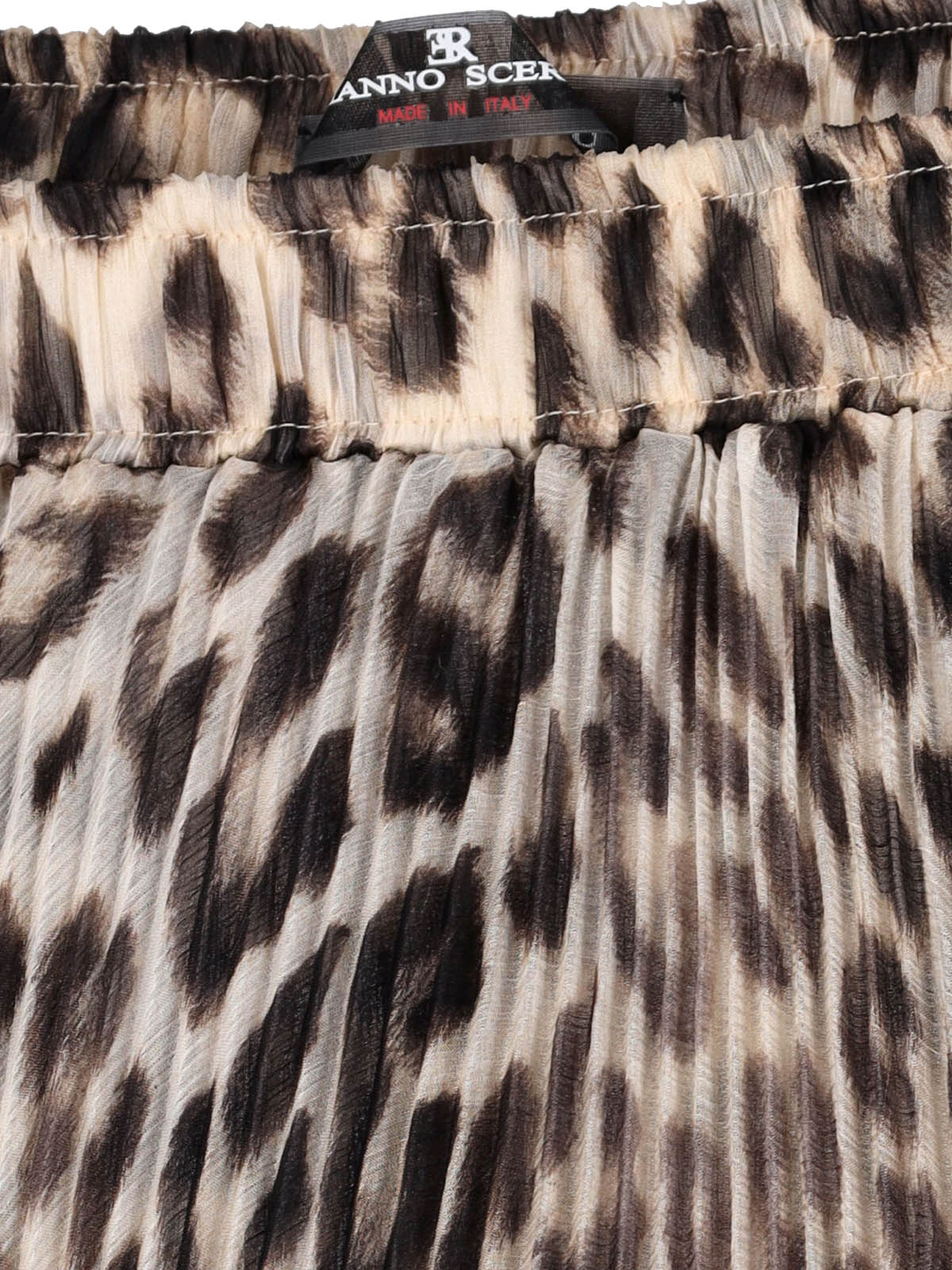Animalier Silk Skirt, Brown, Pleated Pattern