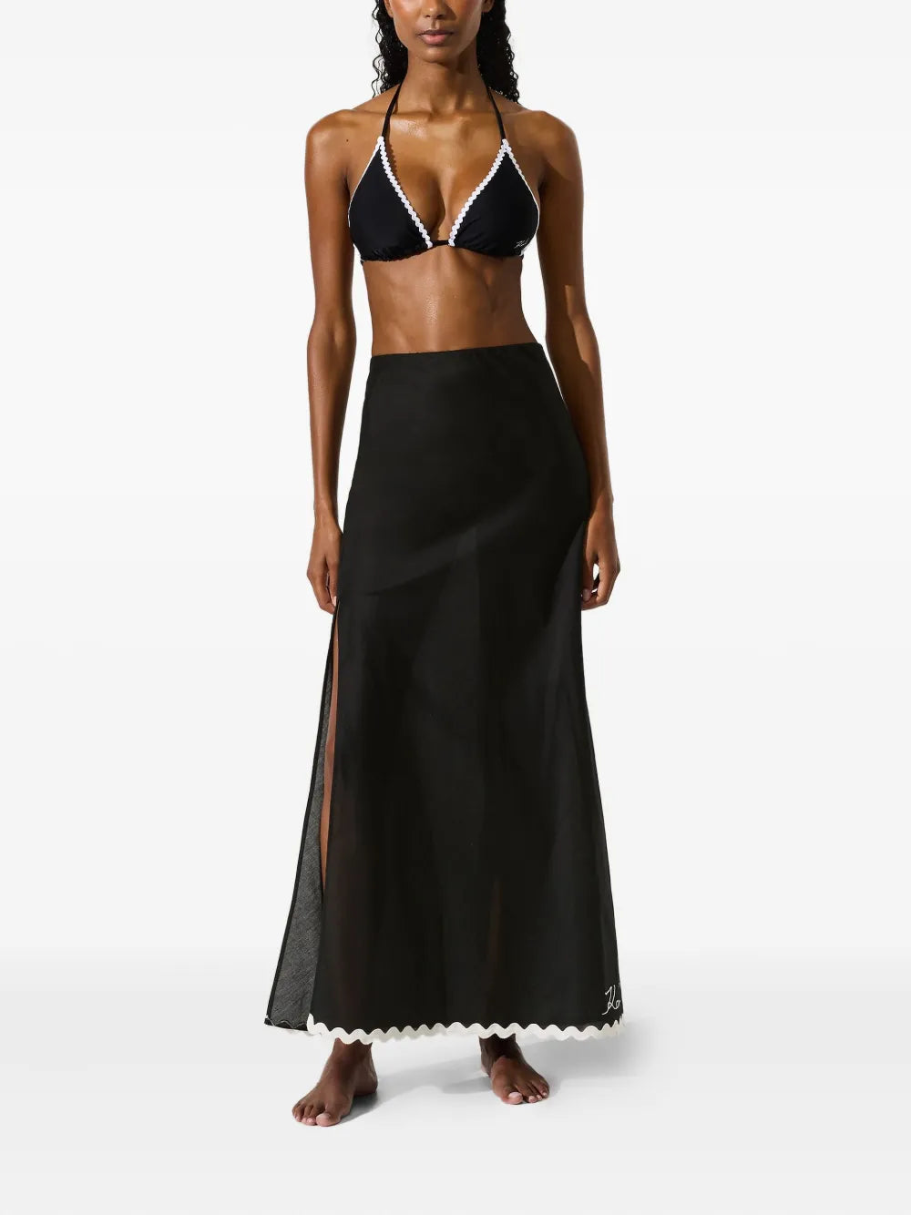 Sleek Maxi Skirt with Contrasting Scalloped Hem