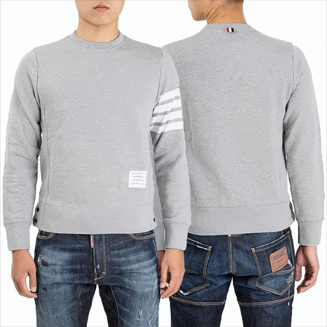 Crew Neck Sweatshirt with Horizontal Stripe Detail