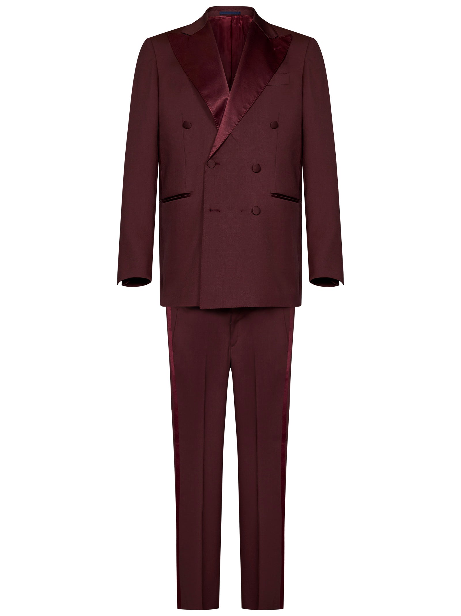 Double-Breasted Tuxedo Suit in Deep Burgundy Super 130's Wool