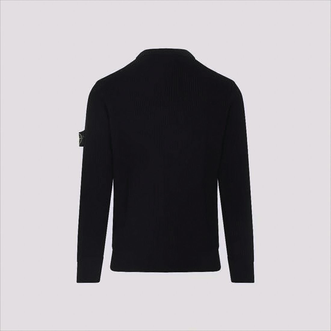 Ribbed Knit Black Sweater with Distinctive Sleeve Patch