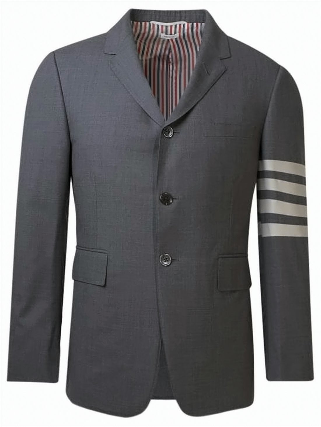 Tailored Grey Wool Jacket with Signature Tricolor Accents