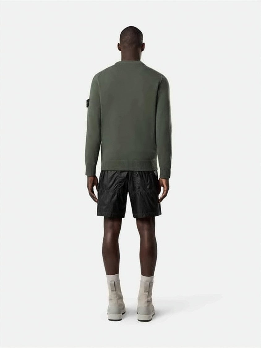 Crew Neck Wool-Polyamide Blend Sweater with Signature Patch