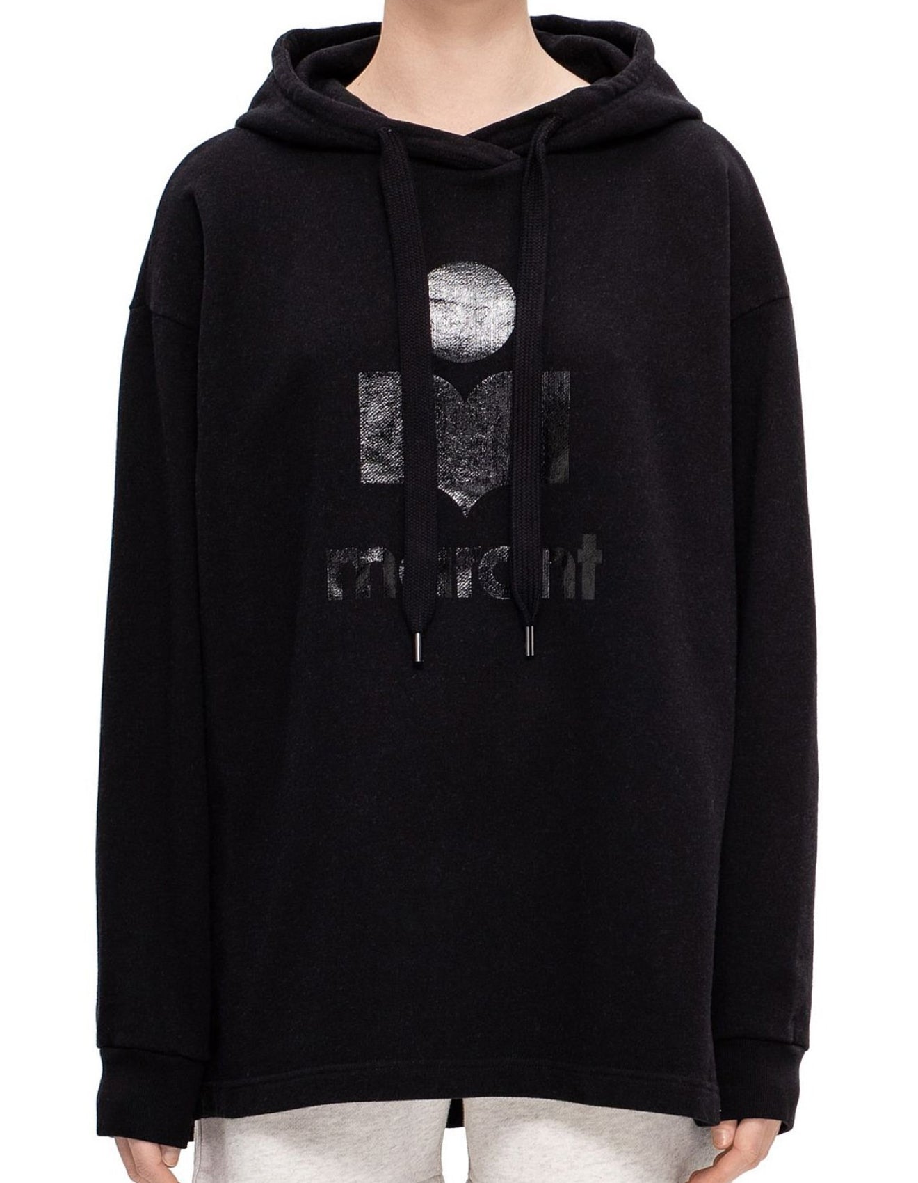 Black Hoodie with Logo and Relaxed Fit