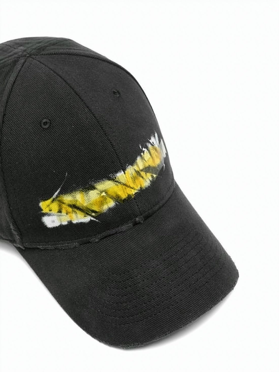 Distressed Black Cotton Baseball Cap with Painted Logo