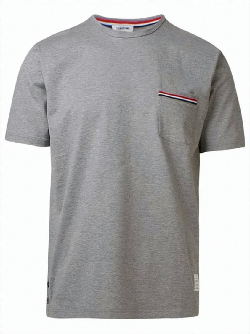 Heather Grey Short-Sleeved T-Shirt with Tricolor Stripe Detail
