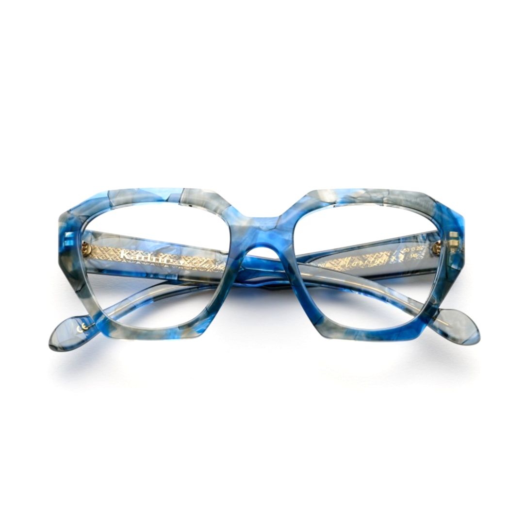 Marilyn/K-V Bold Geometric Frame Eyeglasses with Marbled Pattern