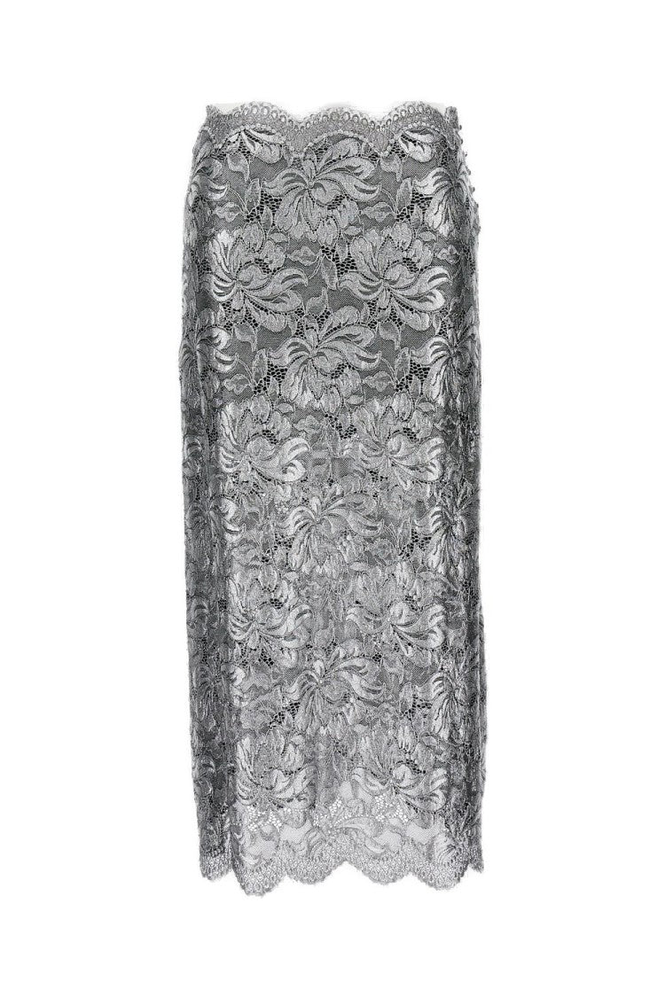 Lacquered Transparent Lace Maxi Skirt