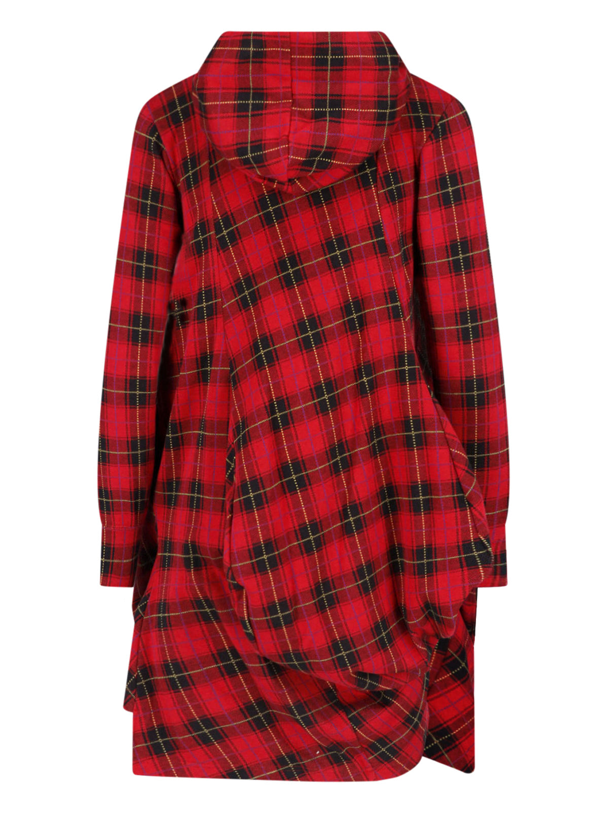 Red/Black Plaid Draped Hooded Dress