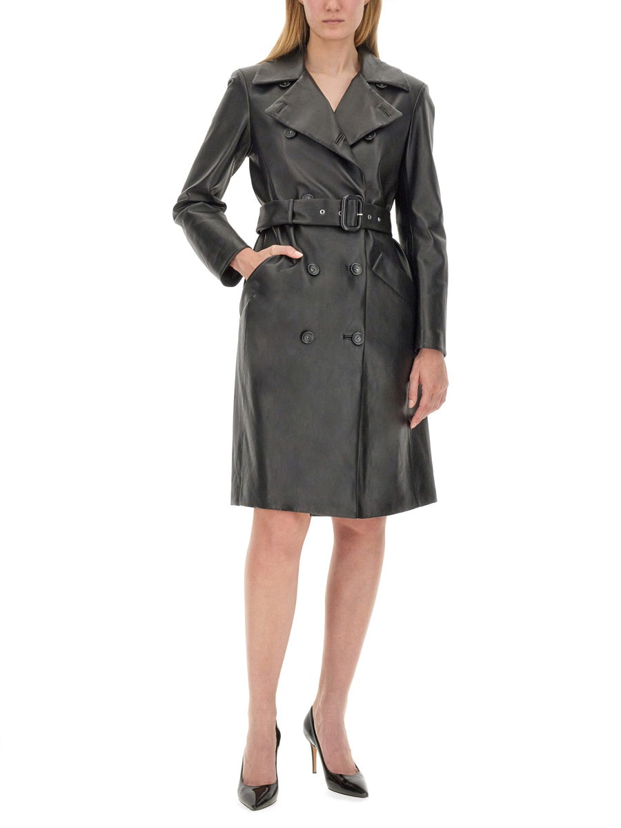 Double-Breasted Black Lamb Leather Jacket