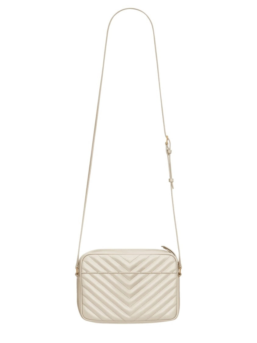 Quilted Crossbody Bag With Metallic Logo Emblem