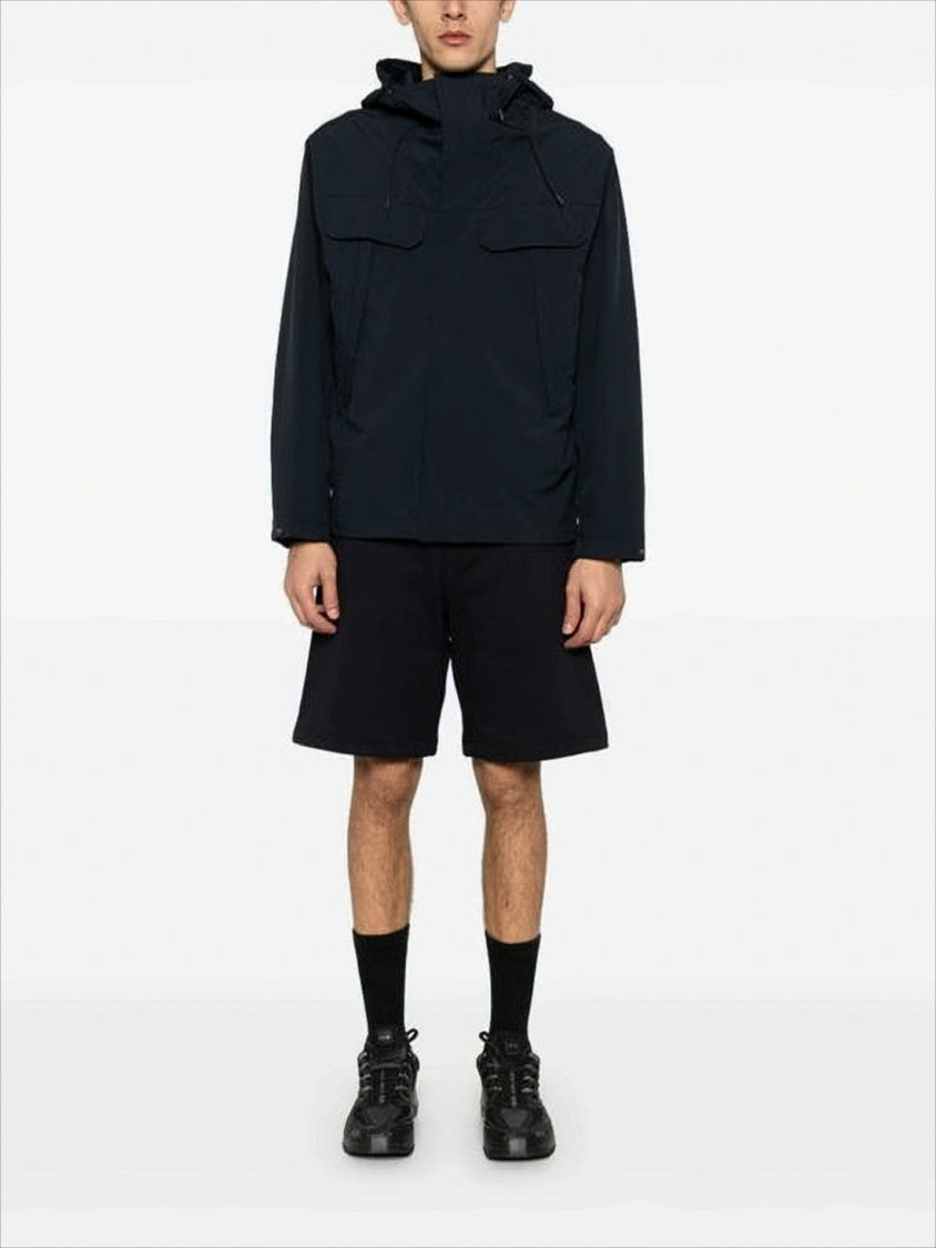 Relaxed-Fit Black Jacket with Concealed Zip and Goggles