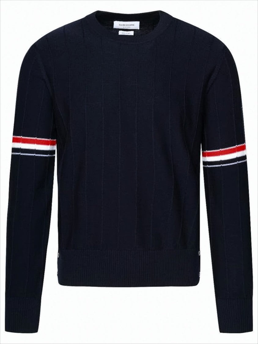 Ribbed Design Wool Sweater with Contrasting Stripes