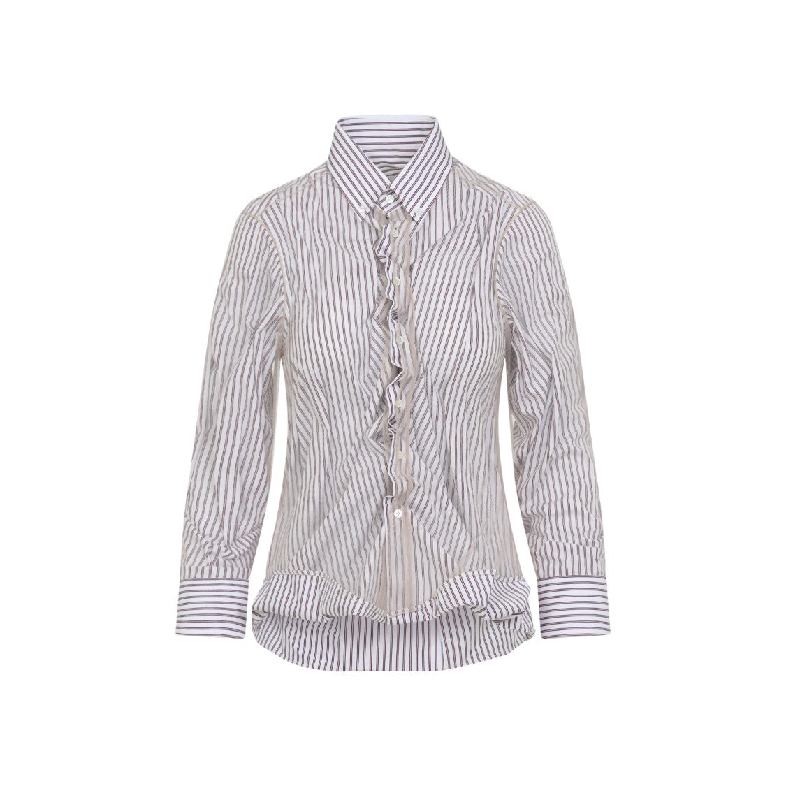 Vertical Stripe Fitted Shirt With Ruffled Detail