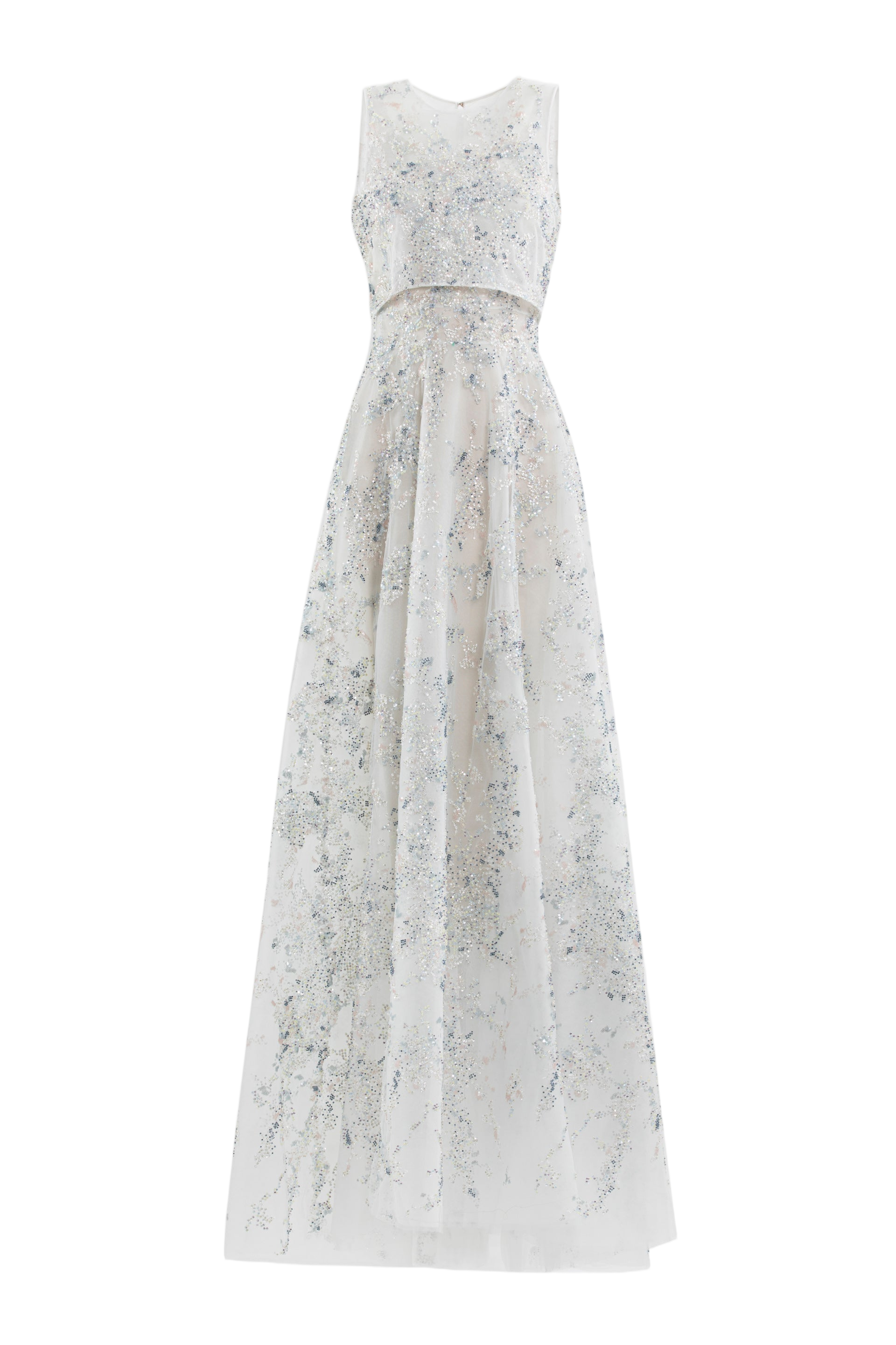 Intricately Embroidered Off-White Maxi Dress