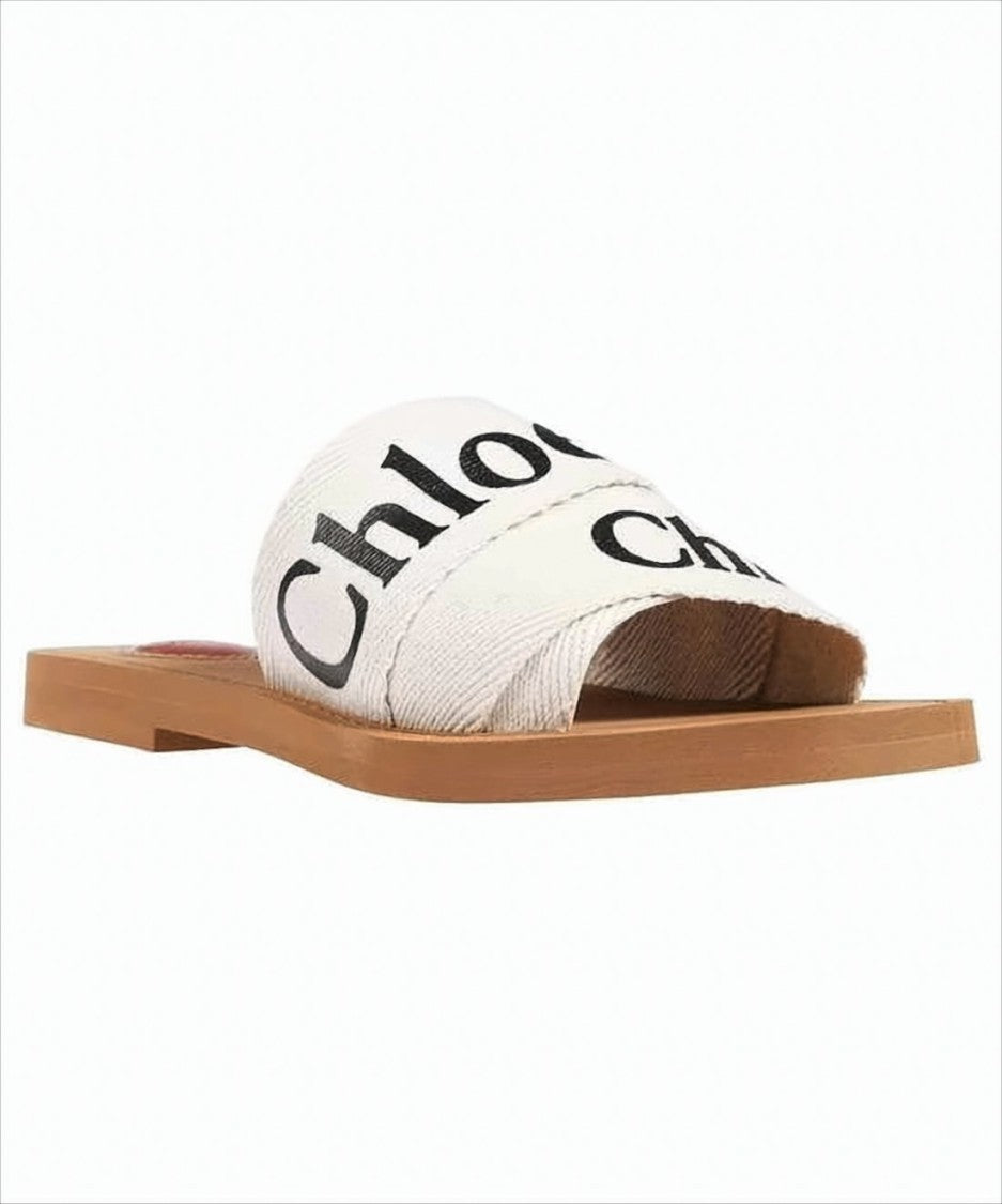 Flat Slide Sandals with Bold Text