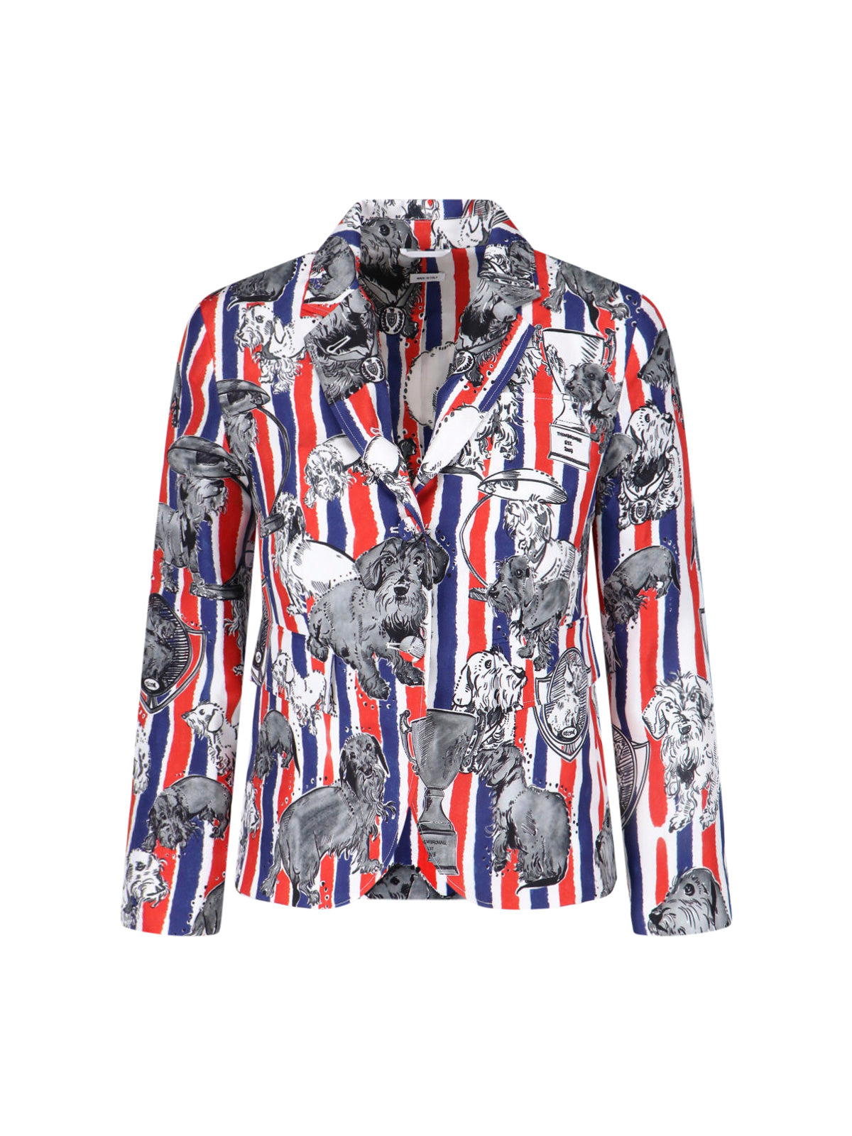 Multicolor Striped Dog Print Silk Blazer
