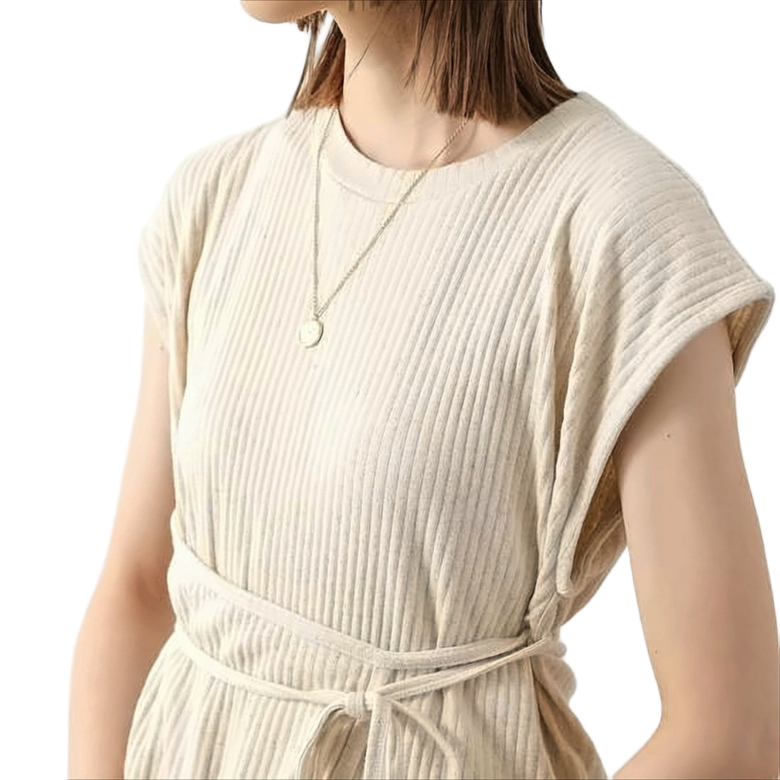 Ribbed Midi Dress with Self-Tie Belt