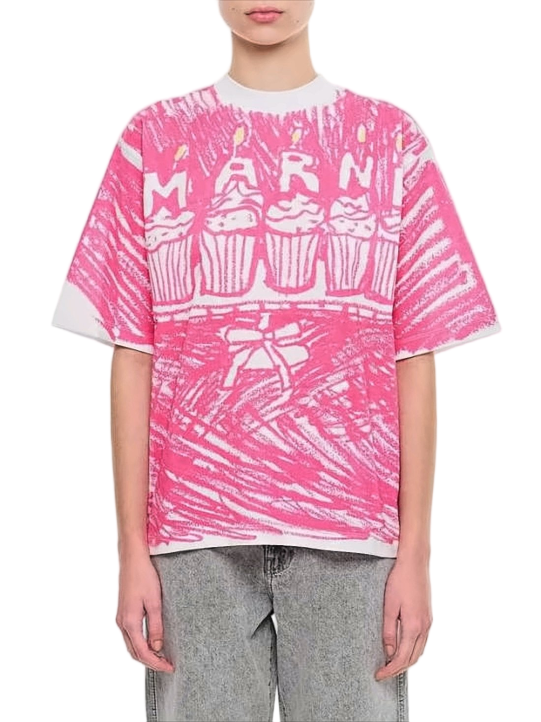 Short-Sleeved Cotton T-Shirt with Abstract Graphic Design