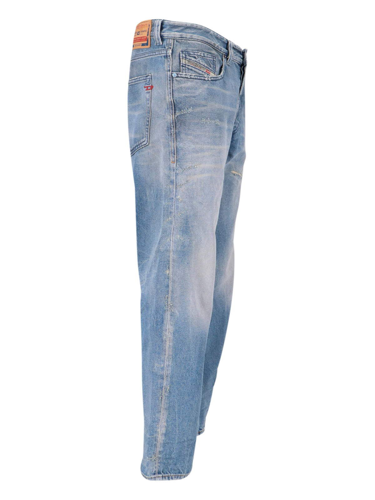 Straight-Leg Blue Denim Jeans with Distressed Details